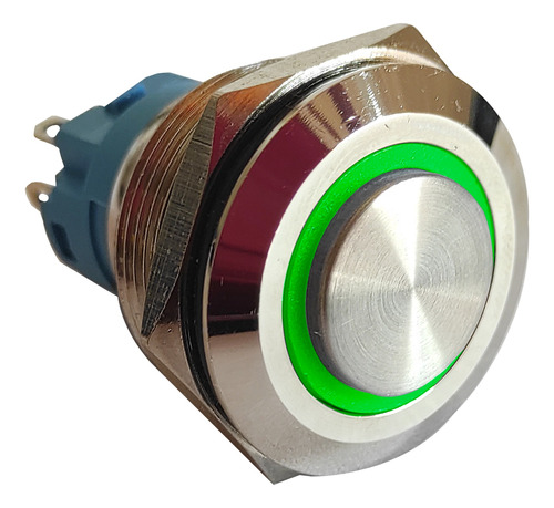 Pulsador De Metal Led Verde 22mm Con Retencion Cara Alta