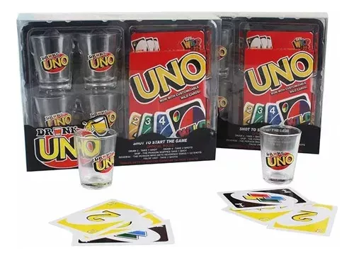 Juego de Cartas UNO Drink + 4 Vasos para Shot