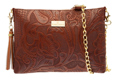 Imagen 1 de 3 de Bolso De Piel Con Grabado Tipo Cincelado Mariconera Bolsa