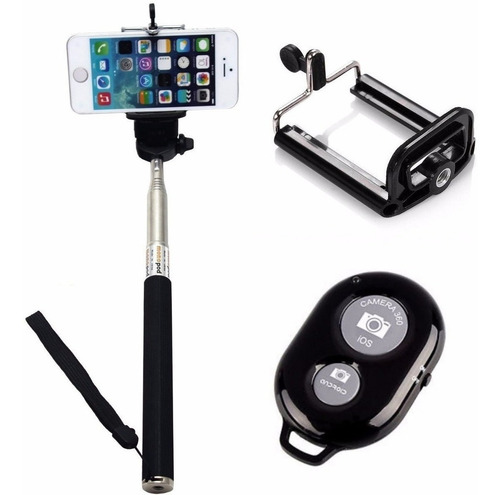 Kit Pau Selfie Monopod 1m + Controle Remoto Bluetooth Cor Preto