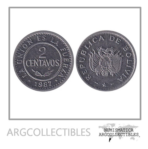 Bolivia Moneda 2 Centavos 1987 Acero Km-200 Au