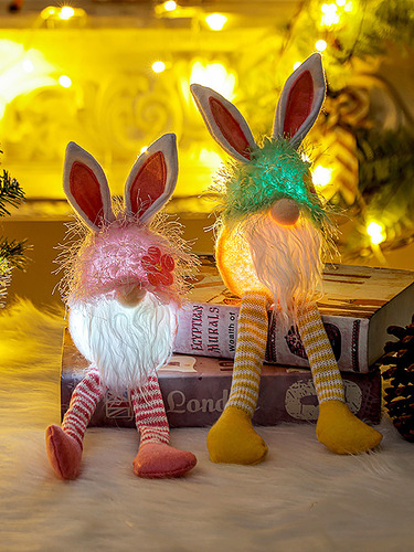 Yellow Led Gnome Santa Plush Decor 35x9x9cm