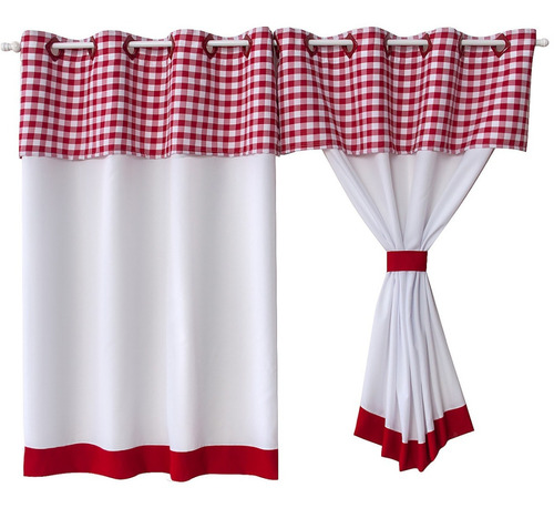 Cortina De Cozinha Xadrez Vermelho E Branco 2,60m X 1,40m