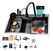 Comprar Fregadero De Cocina Acero Inoxidable 304 Y tarjas para cocina almacenamiento organizadores cocina Con 2 Pack Grifo Y Escurridor Color Negro plateado