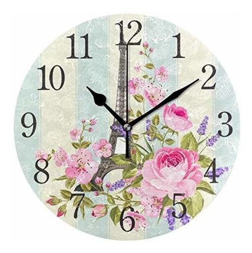 Reloj De Pared - Eiffel Tower Floral Wall Clock Paris Flower