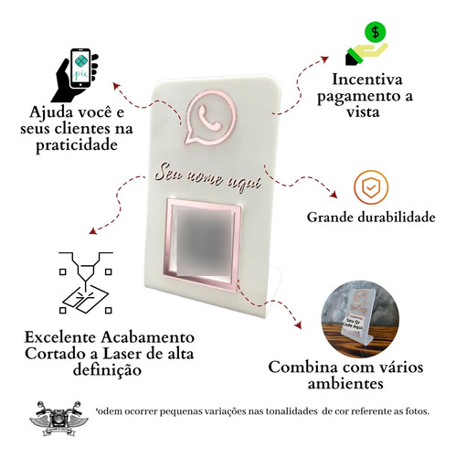 Placa Qr Code Whatsapp Personalizada Display Branco Com Rose