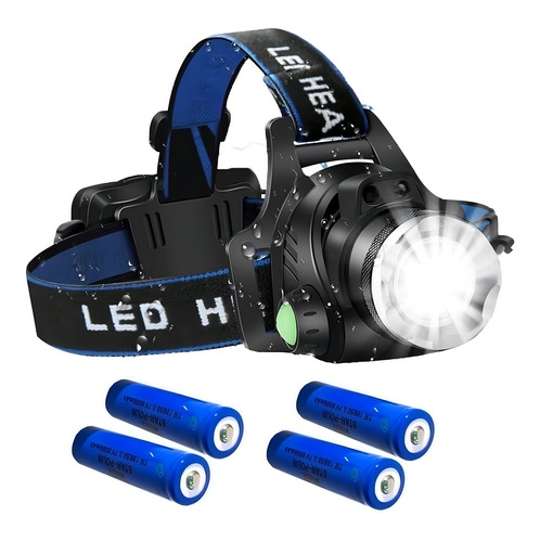 Lanterna De Cabeça T6 Led Cree C/ Zoom Tatica + 4 Batery