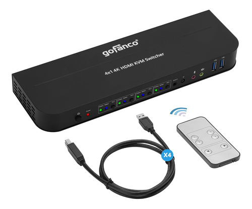 Conmutador Kvm Hdmi De 4 Puertos Gofanco Con Usb 3.0 4k @60h