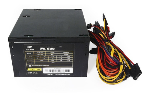 Fonte Atx Pc 500w Reais Bivolt Silenciosa Cor Preto Voltagem 115v/230v