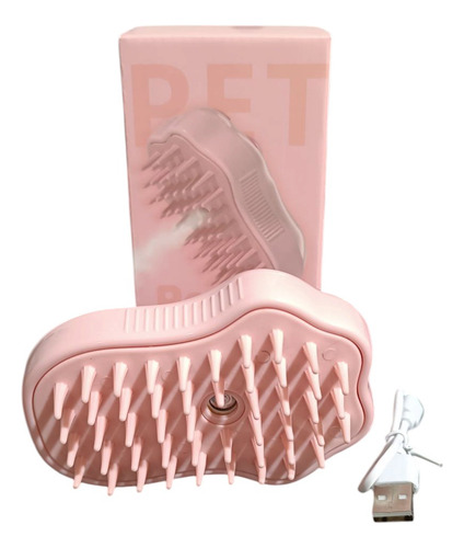 Cepillo Vapor Masajeador Quita Pelo Mascota Huella Carga Usb Rosa