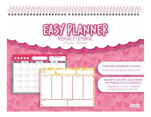 Planner Permanente Mensal Semanal Morangos Easy 72 Folhas