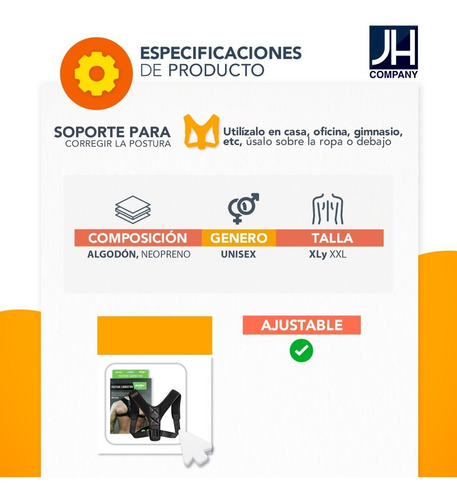 Imagen 8 de 8 de Corrector De Postura Espalda Soporte Ajustable Jb-7021