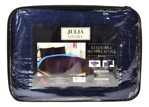 Colcha Reversible King Size Con 2 Fundas Marino Y Celeste