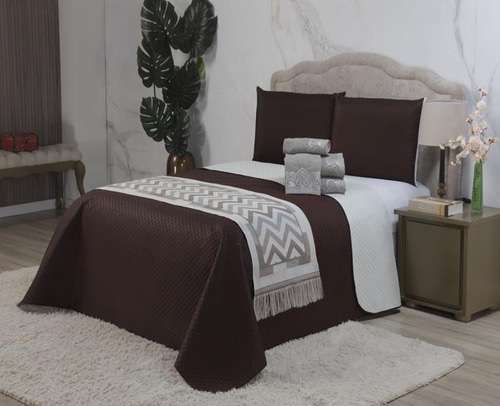 Cobre Leito Colcha Cama Queen 3pç Dupla Face 230x250 Cor Tabaco/caqui Liso