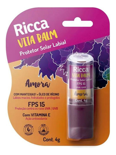 Protetor Solar Labial Ricca Vita Balm Amora Fps15 4g