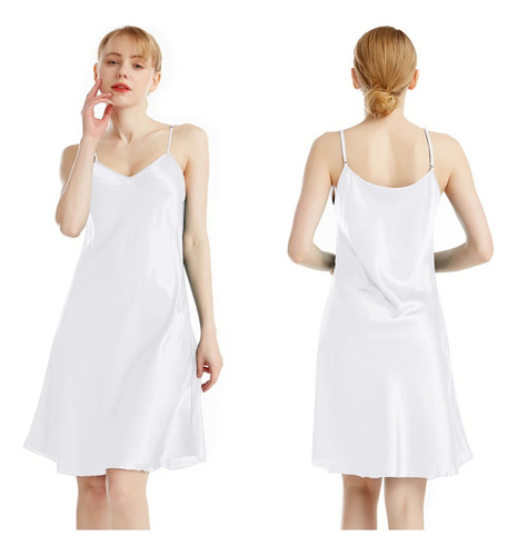 Camisón Con Tirantes Con Cuello En V Liso Fino De Verano