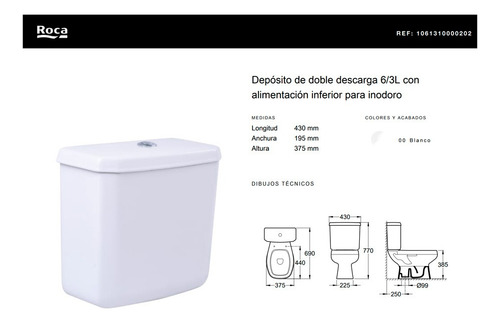 Combo Roca Monaco Inodoro Largo + Deposito De Apoyo + Bidet 3 Orificios