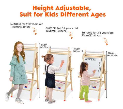 Caballete De Madera Ajustable Para Niños Con Doble Cara