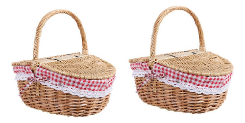 2 Sets Country Style Wicker Picnic Basket