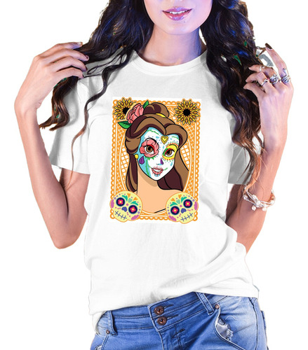 Playera Princesa Bella Disney Catrina Día Muertos Halloween 