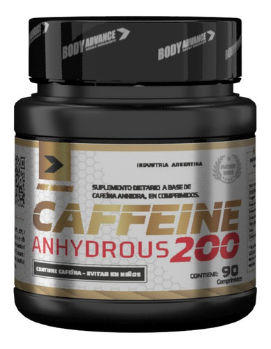 Caffeine Anhydrous 200  90 Comp Cafeína Body Advance Energia