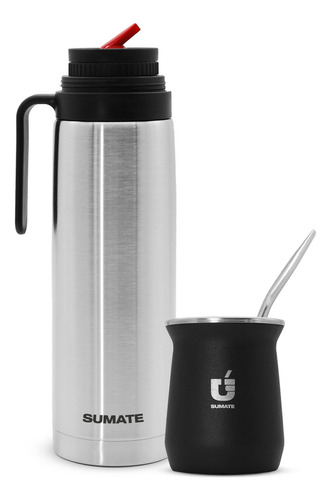 Equipo Matero Sumate Termo Mate Y Bombilla Acero Inoxidable Color Plateado
