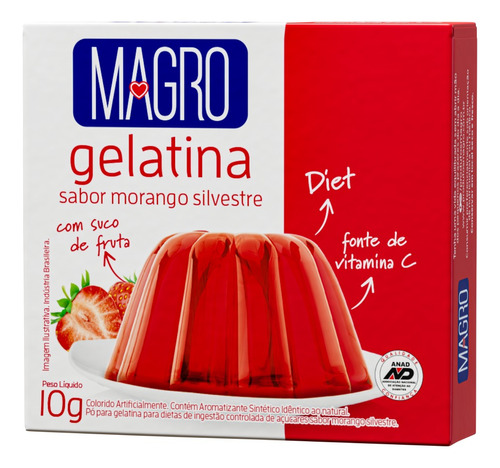 Gelatina Magro Com Sucralose Sabor Morango Silvestre 10g