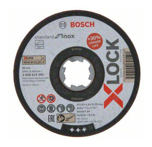 Disco De Corte X-lock Standard For Inox 115 X 1.6 X 22.23 Mm