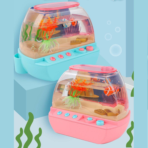 Acuario Pecera Decoración Dibujos Animados Mini Con Luz Con