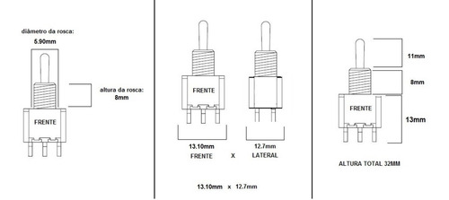 Imagem 2 de 6 de Chave Mini Switch Toggle 3 Posições On/on/on 6 Terminais
