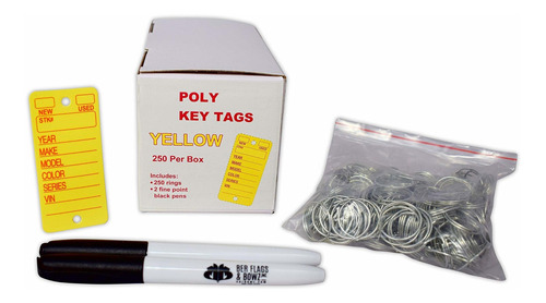 Ber Products Poly Key Tag, Amarillo, 250 Por Caja Con Anillo