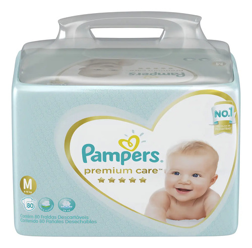 Fraldas Pampers Premium Care M em kit de 80 x 80 unidades