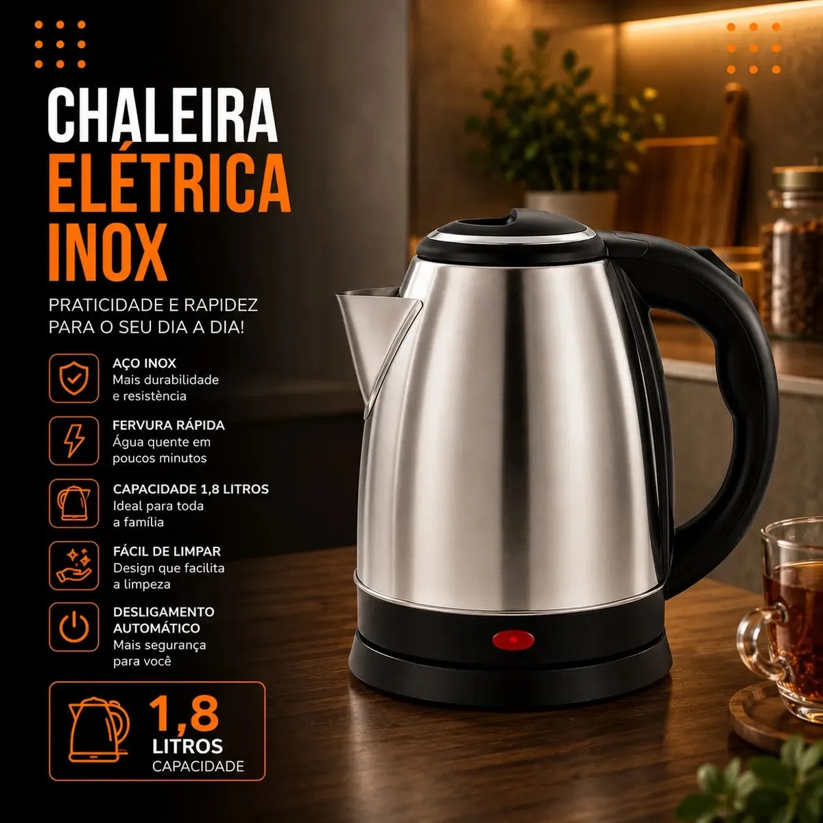 Chaleira Elétrica Hold On 2 L em Inox com Desligamento Automático