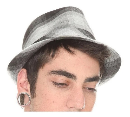 Gorro Sombrero Fedora Negro A Cuadros Gris/negro Unisex