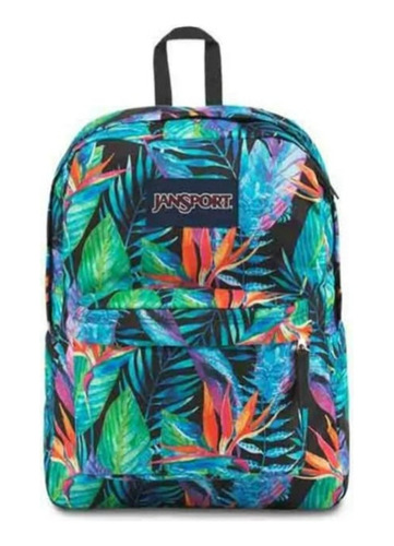 Mochila Jansport Escolar Estampada Negra Con Hojas Colorida