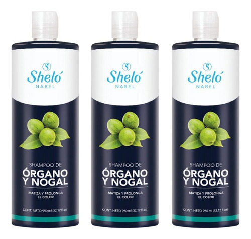 3 Pack Shampoo De Órgano Y Nogal 950ml Shelo