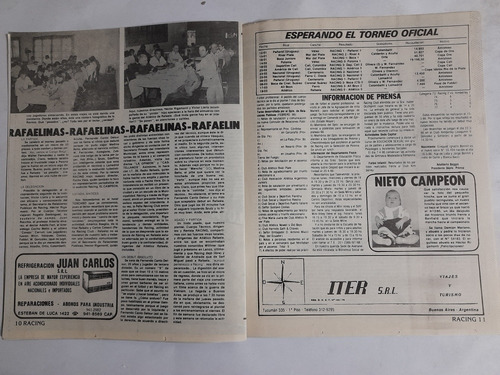 Revista Racing 265 Medina Bello, Racing En Rafaela, Wirzt (Usado)
