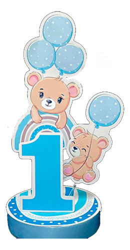 Adorno Con Base Primer Añito Con Globos X1u Primer Añito Con Globo Celeste