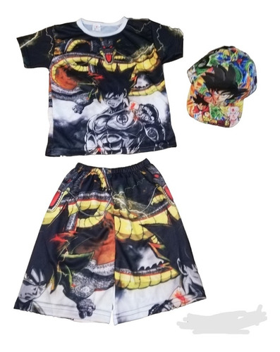 Playera Short Y Gorra De Dragon Ball Conjunto Para Niños 