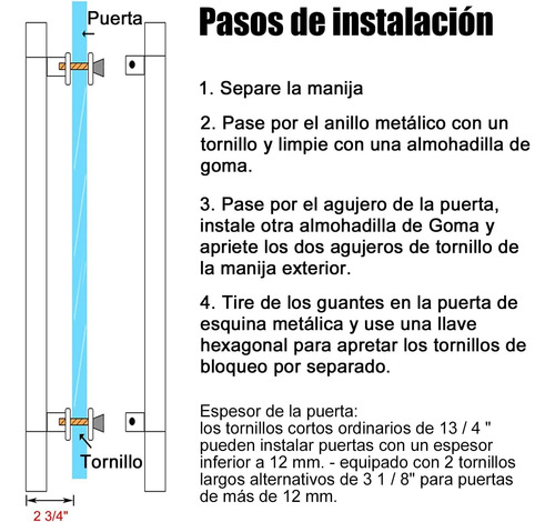 Manillon Doble Acero Inoxid 80cm Para Puerta Madera Cristal