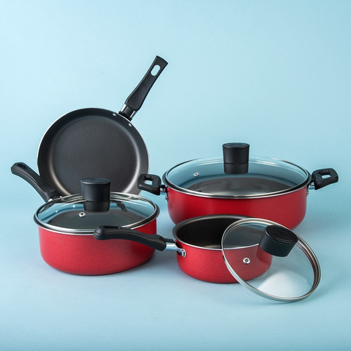 Batería De Cocina Roja De Aluminio Cinsa Antiadherente 7 Pzs Color Rojo