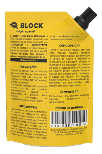 Block Selantes - Selante Anti Furo Pneus Block Motos 300 Ml