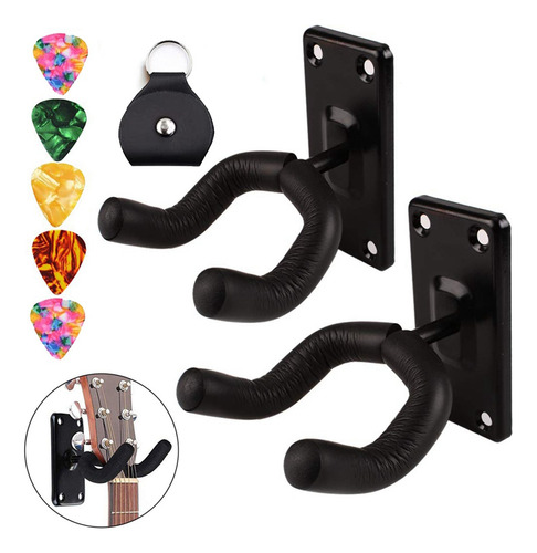 2 Piezas Soporte Para Guitarra Colgador De Pared + 5 Púas