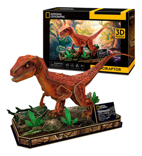 Velociraptor Puzzle 3d Rompecabezas Cubic Fun Dinosaurio 63p