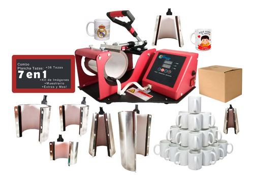 Combo 7 En 1 Plancha Tazas Sublimación 36tazas S/7 Color Rojo