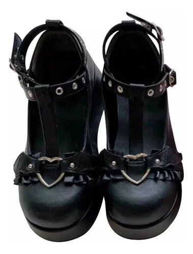 Zapatos De Plataforma Punk Gótico Oscuro Con Lazo De Lolita