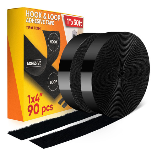 Cinta De Velcro Adhesiva Negra, 1 Pulgada X 9 Metros