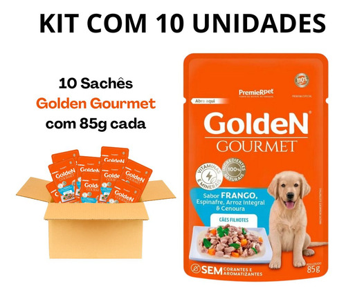 Kit 10 Un Sachê Golden Gourmet Frango 85g - P/ Cães Filhotes