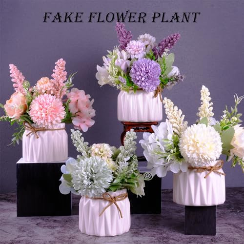 Flores Artificiales Blancas En Maceta, Pequeño Jarrón De Cer