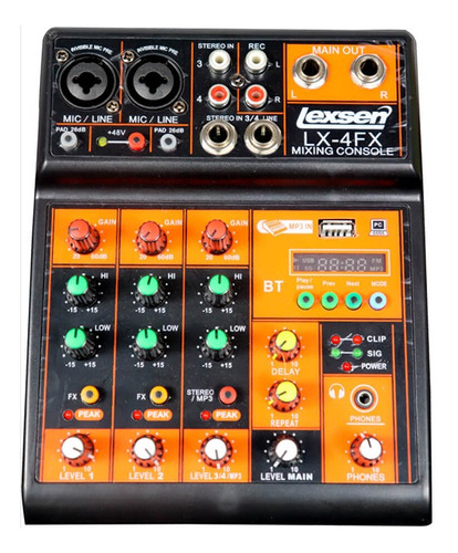 Lexsen Lx4fx Mezcladora 4 Entradas 2 Canon 2 Jacks Mixer Nue